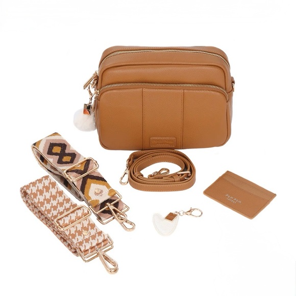 NWT Pom Pom London Leather Maple Crossbody Bag w/ 3 Straps and Credit Card Case - Picture 3 of 6